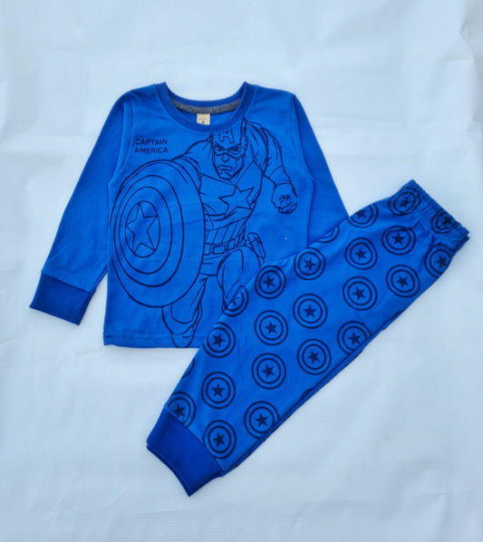 Junior  Republic   Captain America Printed Full Sleeves Shirt and Trouser 2 Piece Set