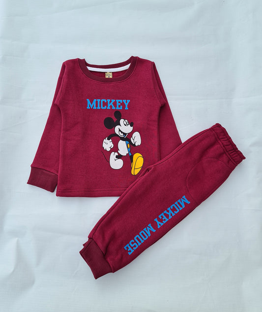 Junior   Republic   Kid's Mickey Mouse Printed Full Sleeves Shirt and Trouser 2 Piece Set (FLEECE WINTER SUIT)