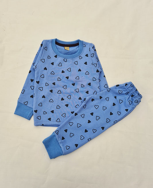 Junior  Republic   Kid's Hearts Printed Full Sleeves Shirt and Trouser 2 Piece Set (French Terry) WINTER SUIT