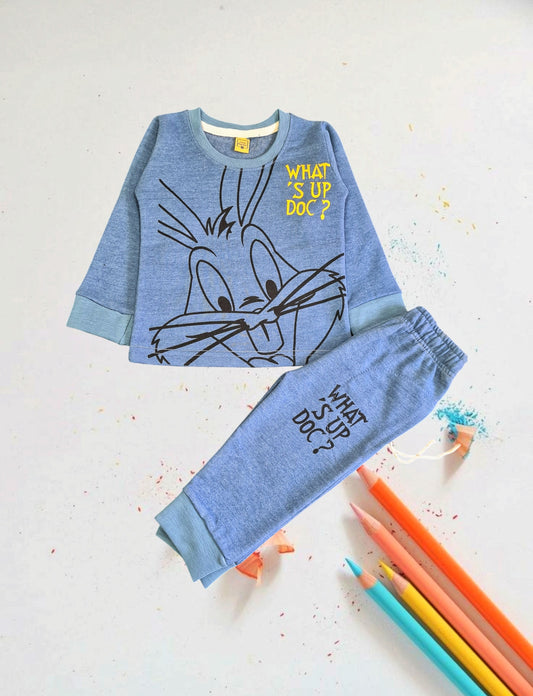 Junior   Republic   Kid's what's up Doc? Printed Full Sleeves Shirt and Trouser 2 Piece Set (French Terry) WINTER SUIT