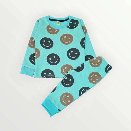 Junior   Republic   Kid's Smiley Printed Full Sleeves Shirt and Trouser 2 Piece Set (FLEECE WINTER SUIT)